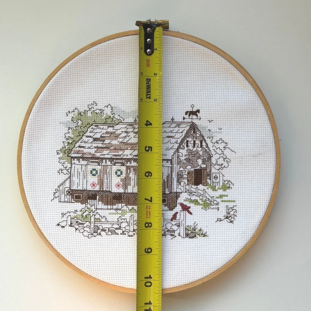 Set of Cross Stitch Barn Scenes Wall Hanging Cottagecore Farmhouse Handmade‎